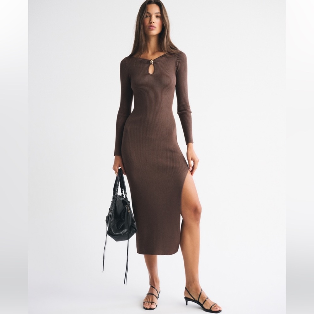 Abercrombie & Fitch Hardware Keyhole Maxi Sweater Dress M Brown, No sign of wear